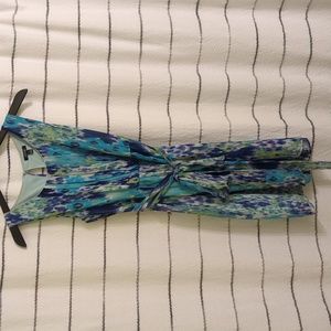 Turquoise Blue, Navy, Purple and Green floral dress